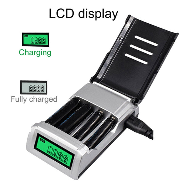 AC 100-240V 4 Slot Battery Charger for AA & AAA Battery, with LCD Display, US Plug