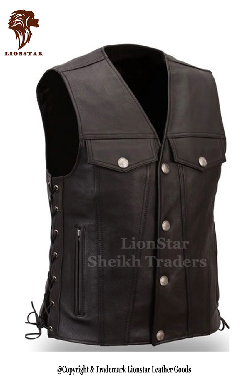 LionStar Italia Black / Brown Leather Vest