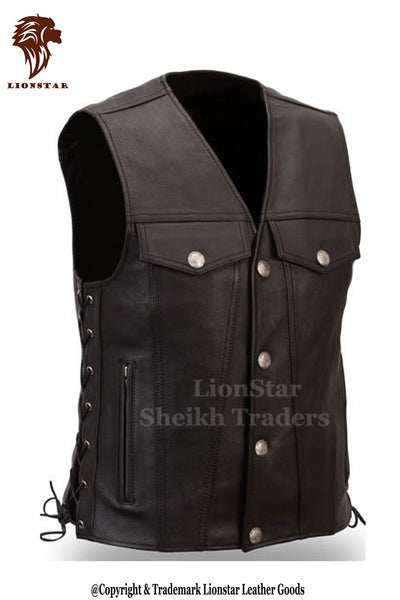 LionStar Italia Black / Brown Leather Vest