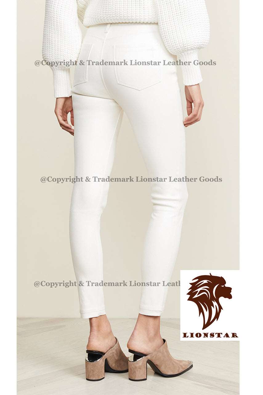 Lionstar Women's Snow White Sheepskin Leather Pants (Slim Fit)