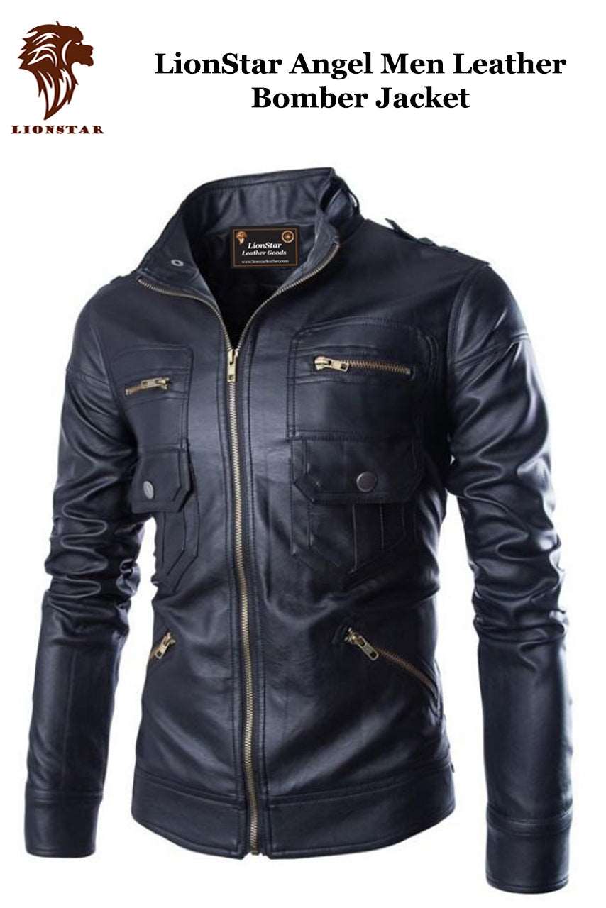 LionStar Angel Men Leather Bomber Jacket