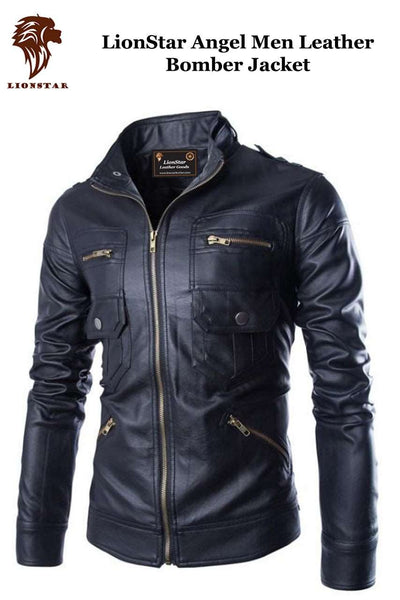 LionStar Angel Men Leather Bomber Jacket