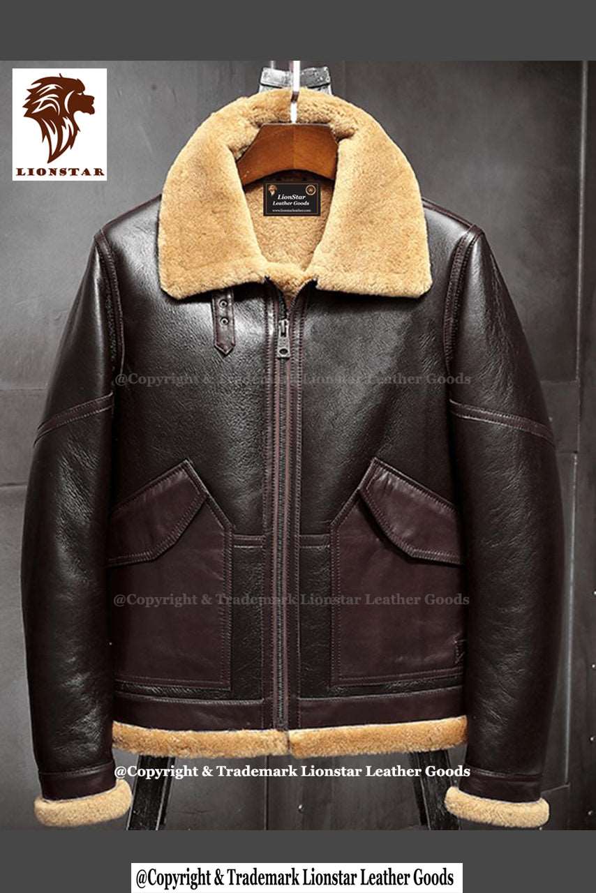 LionStar Pilot Stylish Men's Winter Leather Coats with Fur