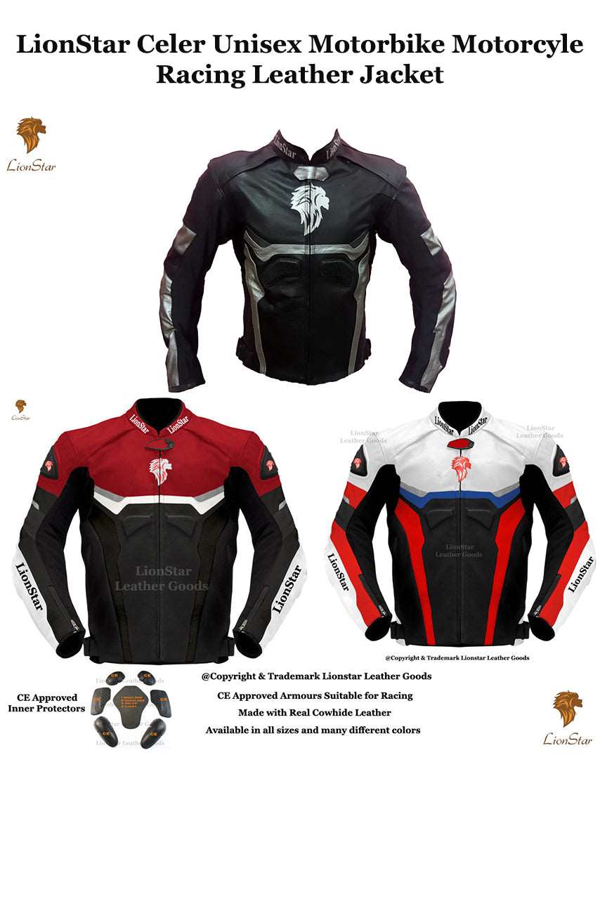 Unisex Cowhide Leather Racing Jacket with CE Armor & Speed Hump