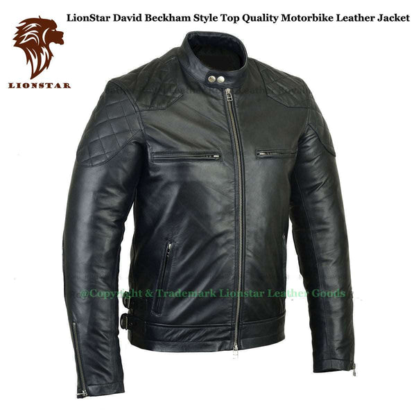 Men's Black Sheepskin Leather Cafe Racer Jacket (David Beckham Style)