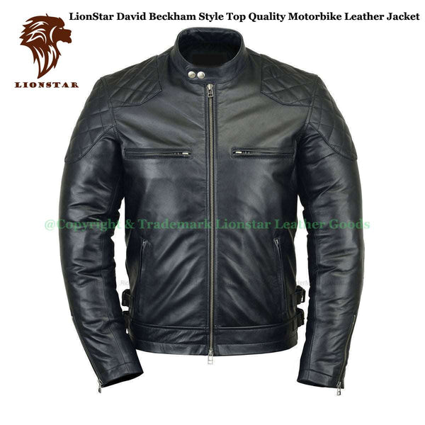 Men's Black Sheepskin Leather Cafe Racer Jacket (David Beckham Style)