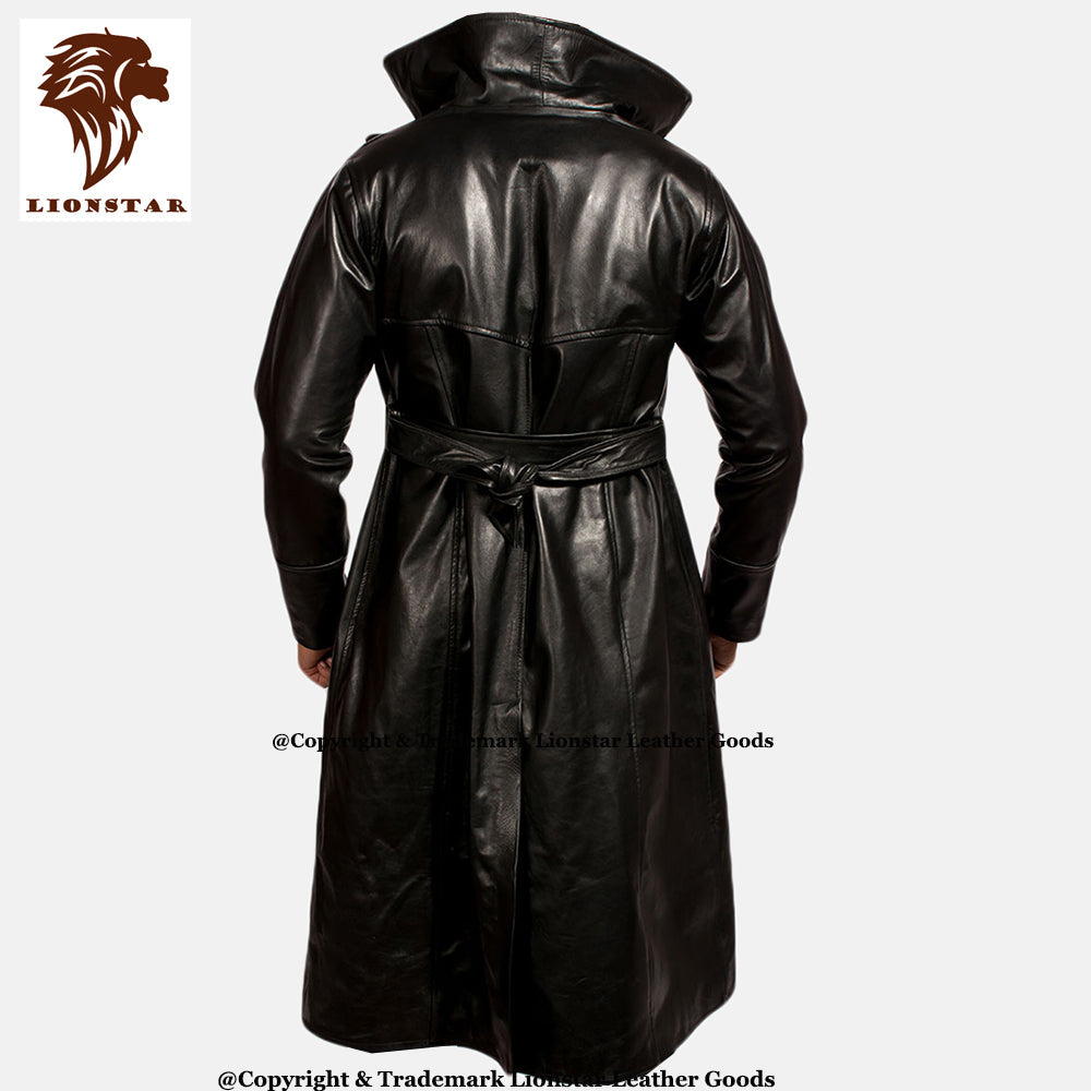 Men's Gothic Dracula Cowhide Leather Trench Coat (3/4 Length)