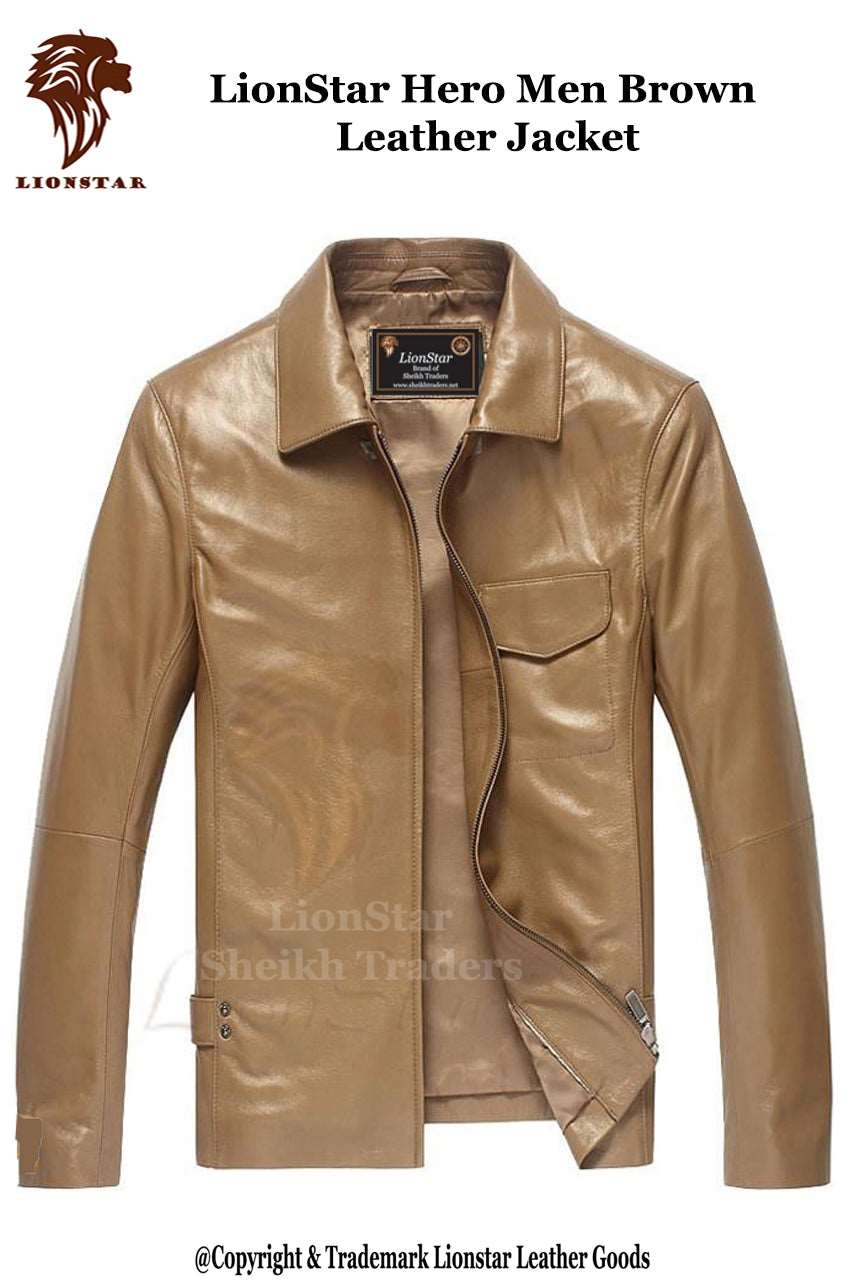 LionStar Hero Men Brown Leather Jacket