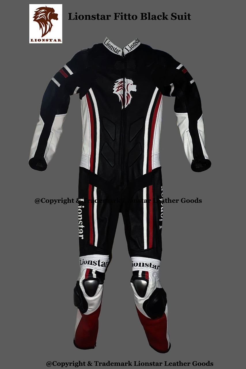 Lionstar Fitto Black Leather Racing Suit Full Set: CE Armor & Speed Hump (Kids/Adults)