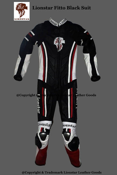 Lionstar Fitto Black Leather Racing Suit Full Set: CE Armor & Speed Hump (Kids/Adults)
