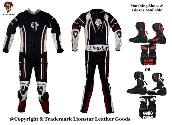 Lionstar Fitto Black Leather Racing Suit Full Set: CE Armor & Speed Hump (Kids/Adults)