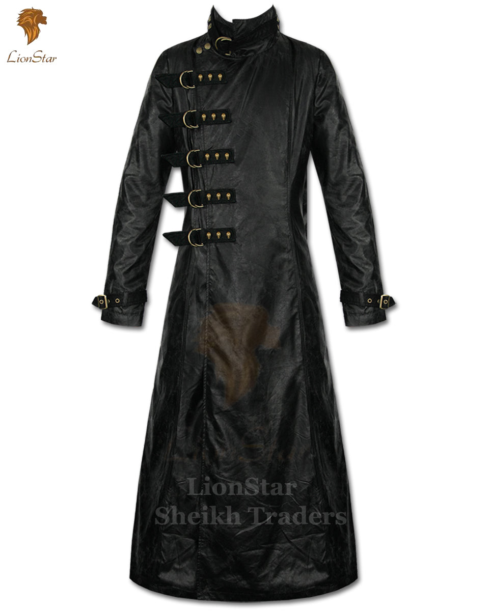 LionStar Steampunk Trench Long Leather Coat