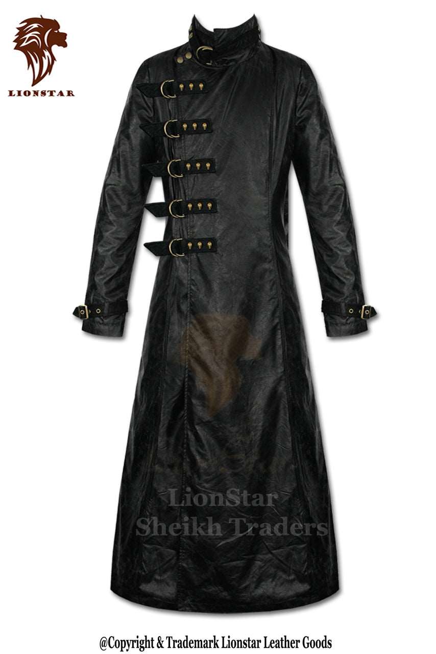 LionStar Steampunk Trench Long Leather Coat