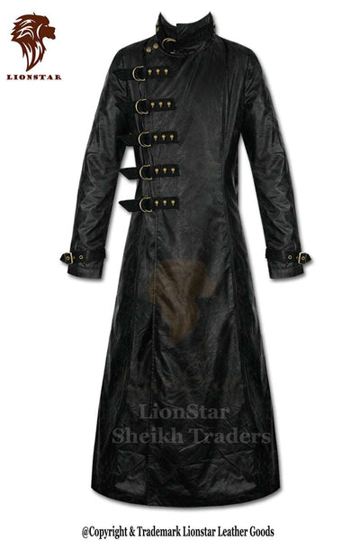 LionStar Steampunk Trench Long Leather Coat