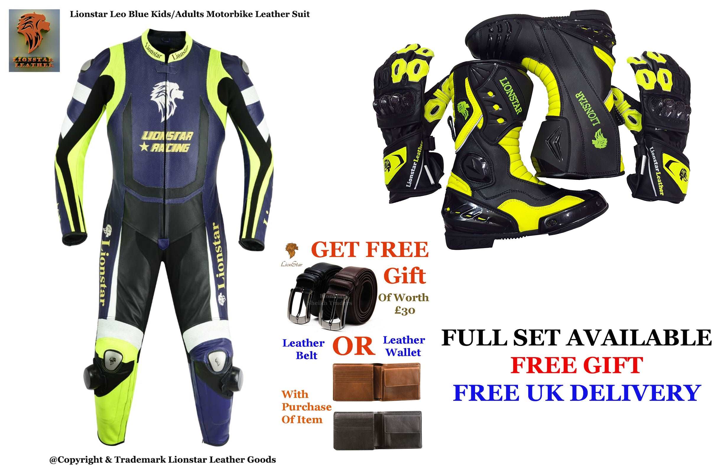 Blue Racing Suit | Kids & Adults Cowhide CE Motorbike Leathers