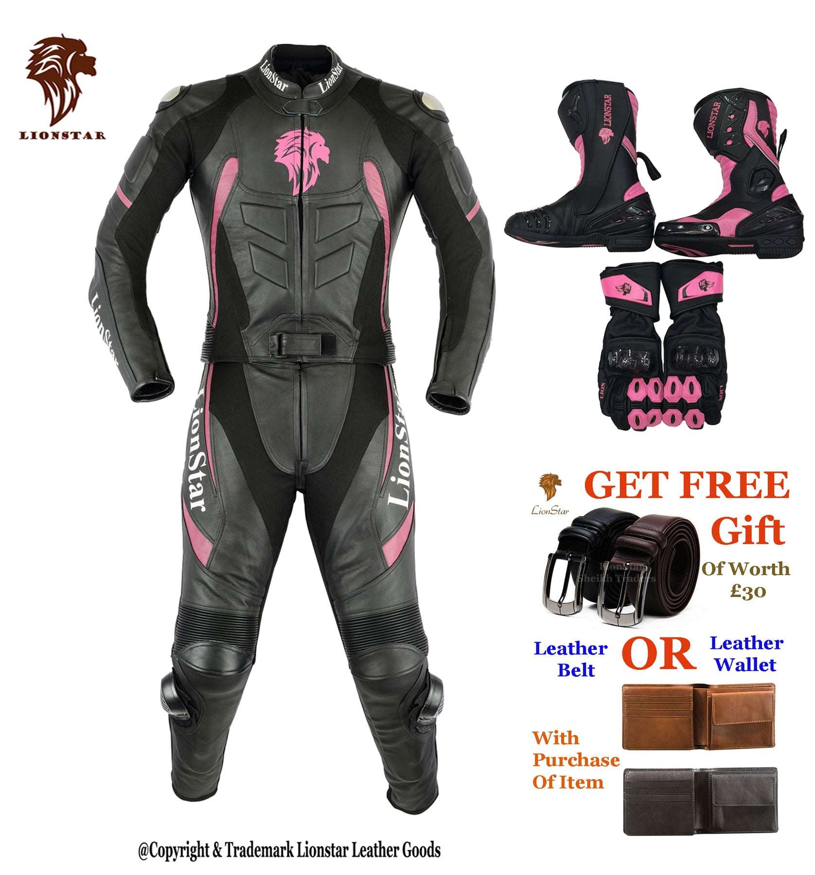 Panther Leather Racing Suit | Kids & Adults CE Armoured | Red & Pink