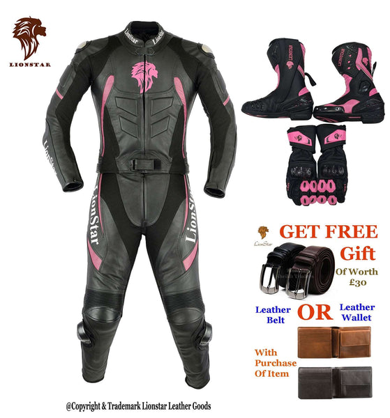 Panther Leather Racing Suit | Kids & Adults CE Armoured | Red & Pink
