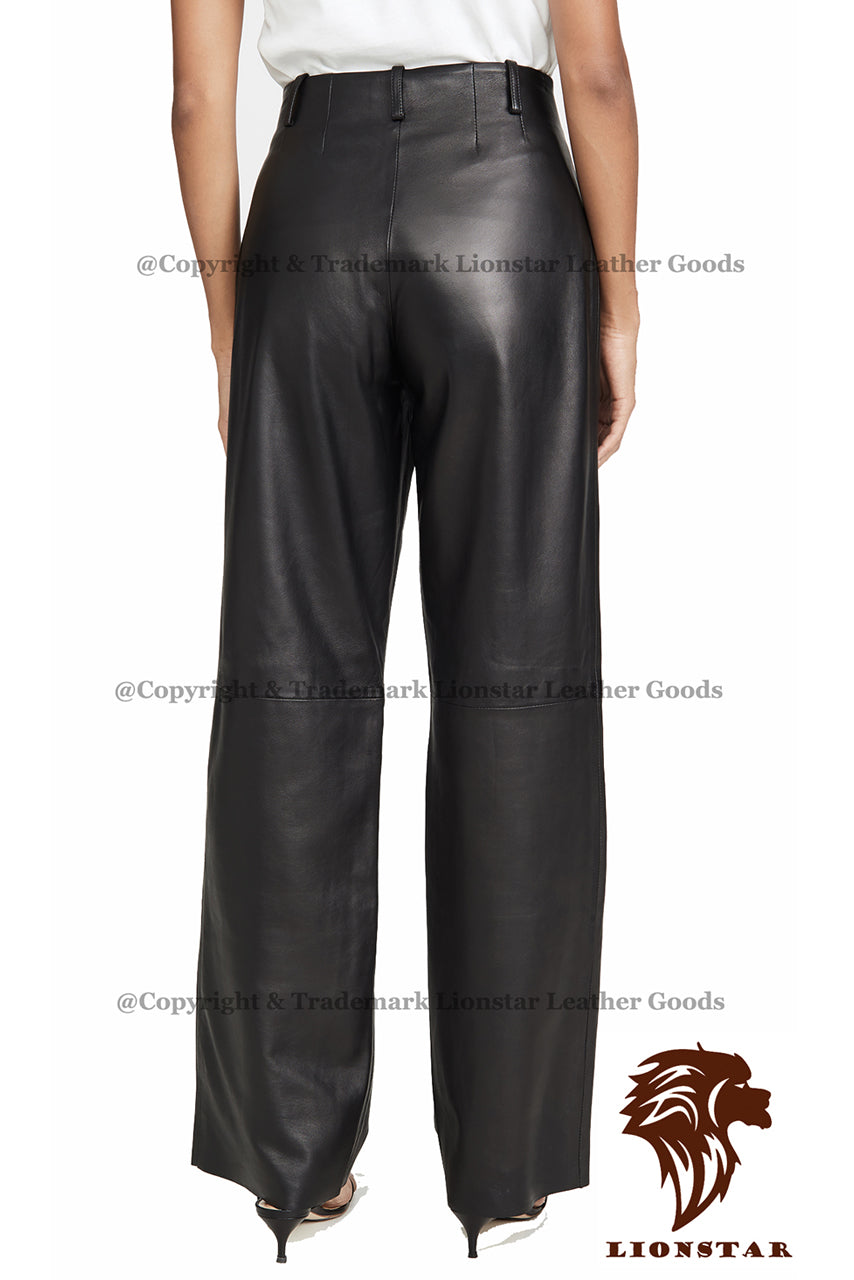 Lionstar Women's Sheepskin Leather Pencil Trousers (Black, Slim Fit)