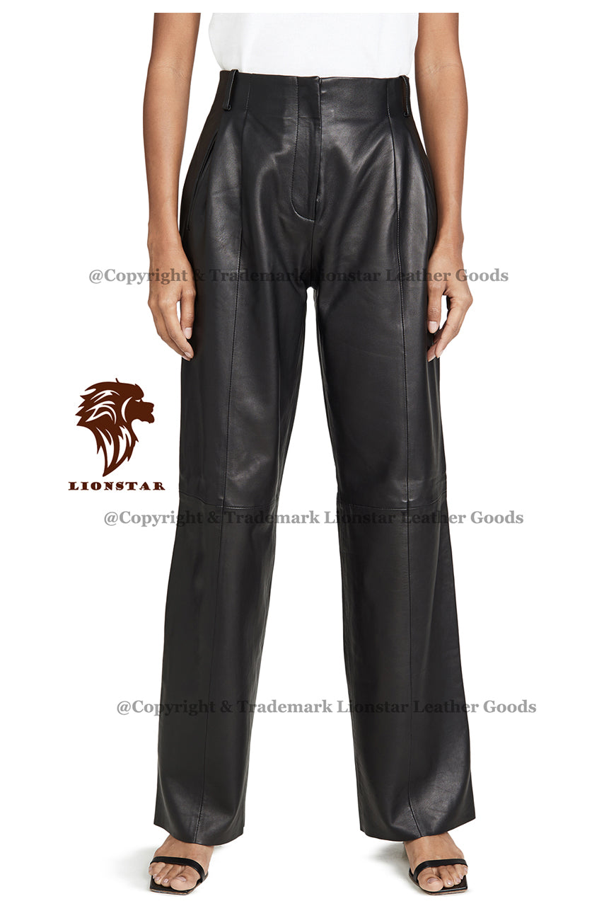 Lionstar Women's Sheepskin Leather Pencil Trousers (Black, Slim Fit)