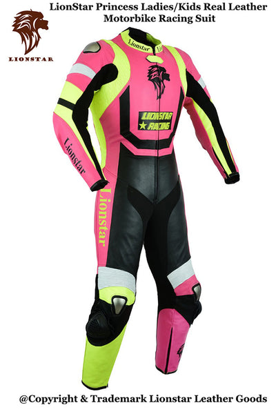 Pink Princess Cowhide Racing Suit | Kids & Adults CE Motorcycle