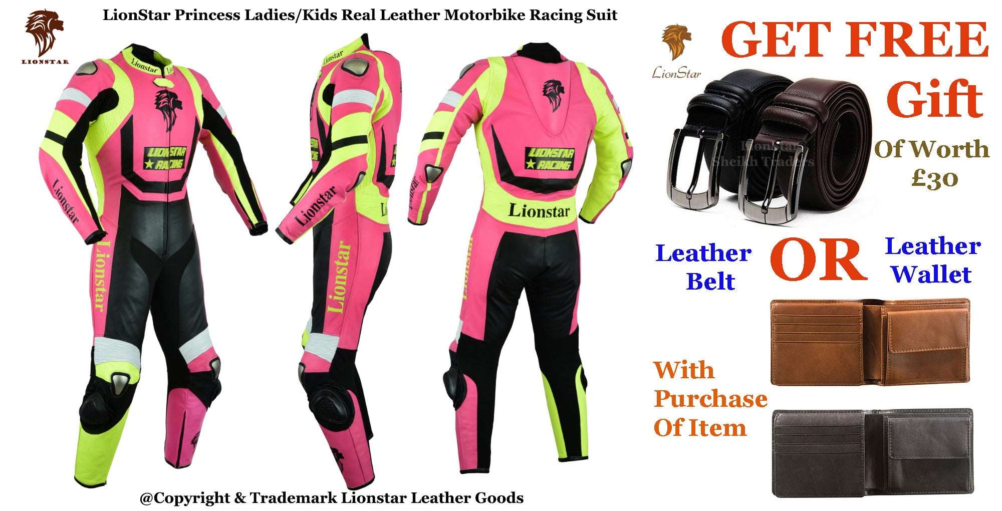 Pink Princess Cowhide Racing Suit | Kids & Adults CE Motorcycle