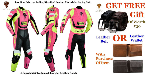 Pink Princess Cowhide Racing Suit | Kids & Adults CE Motorcycle
