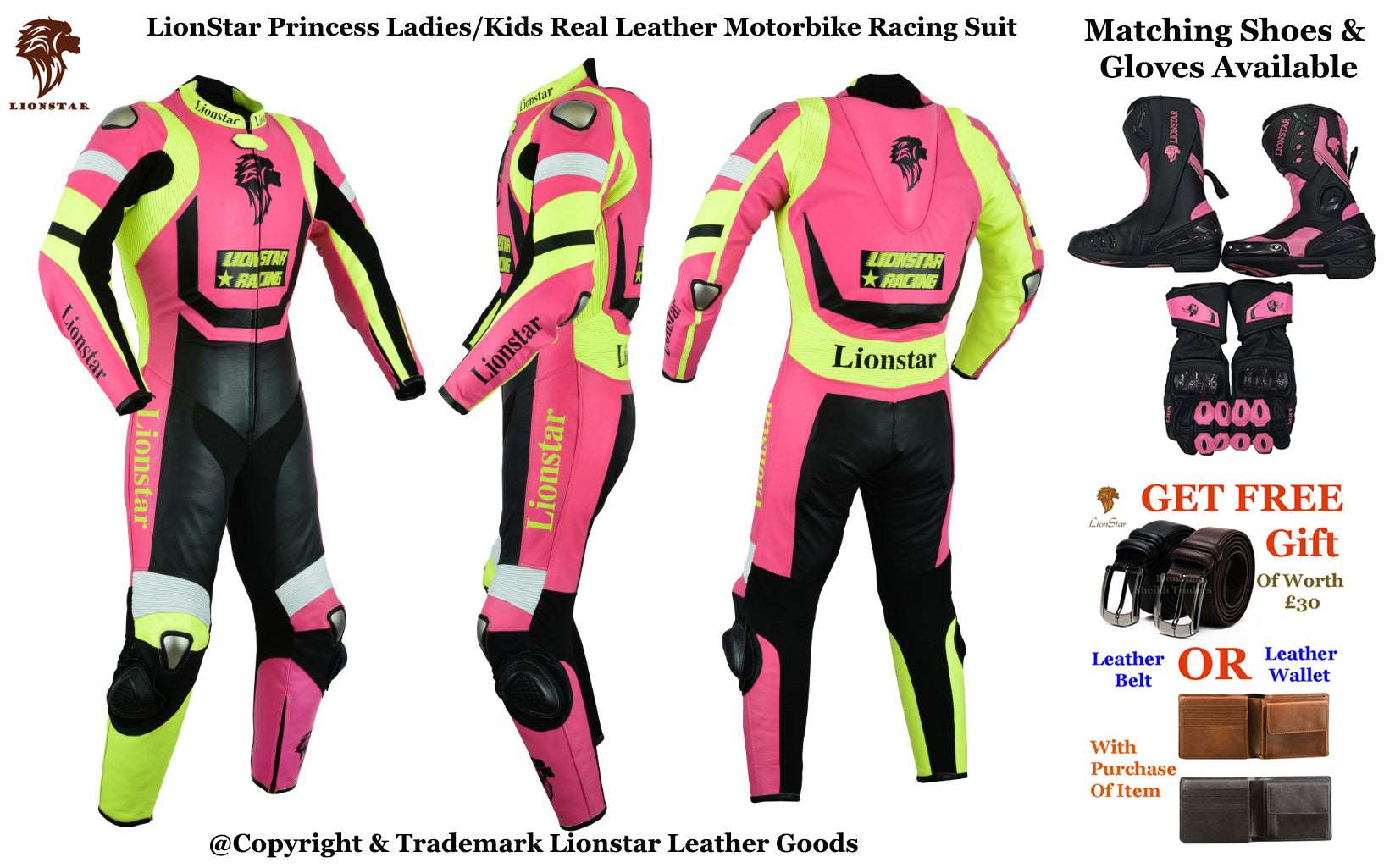 Pink Princess Cowhide Racing Suit | Kids & Adults CE Motorcycle