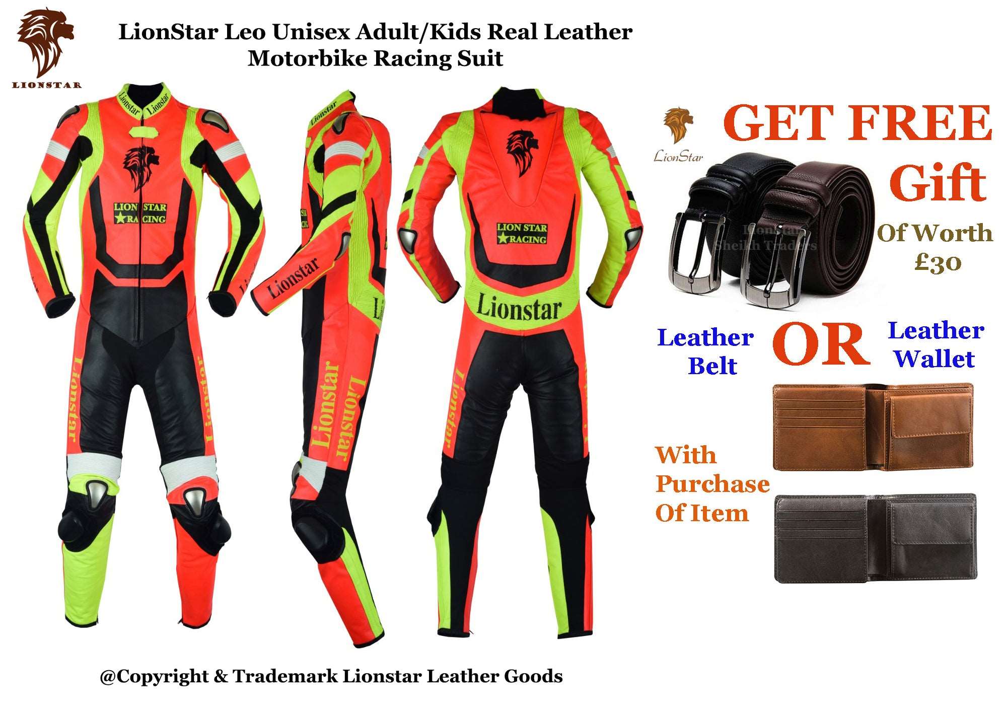 Red Cowhide Racing Suit | Kids/Adults Motorcycle CE Leathers