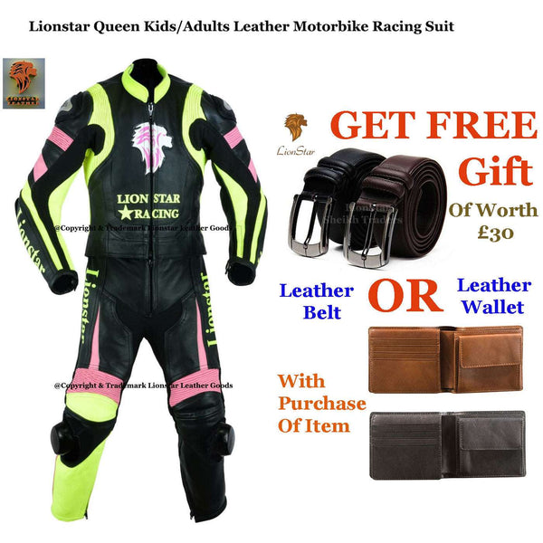Queen Leather Mini Moto Suit | Kids/Adults Yellow & Black CE Armoured