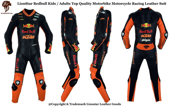 Red Bull Racing Style One-Piece Leather Suit | Kids & Adults CE Armoured