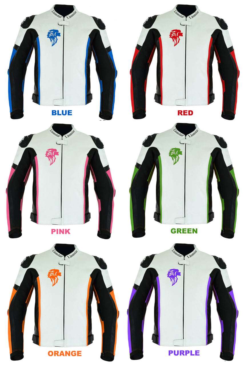 Colorful Cowhide Racing Jacket with CE Armor & Speed Hump (Unisex, 6 Colors)