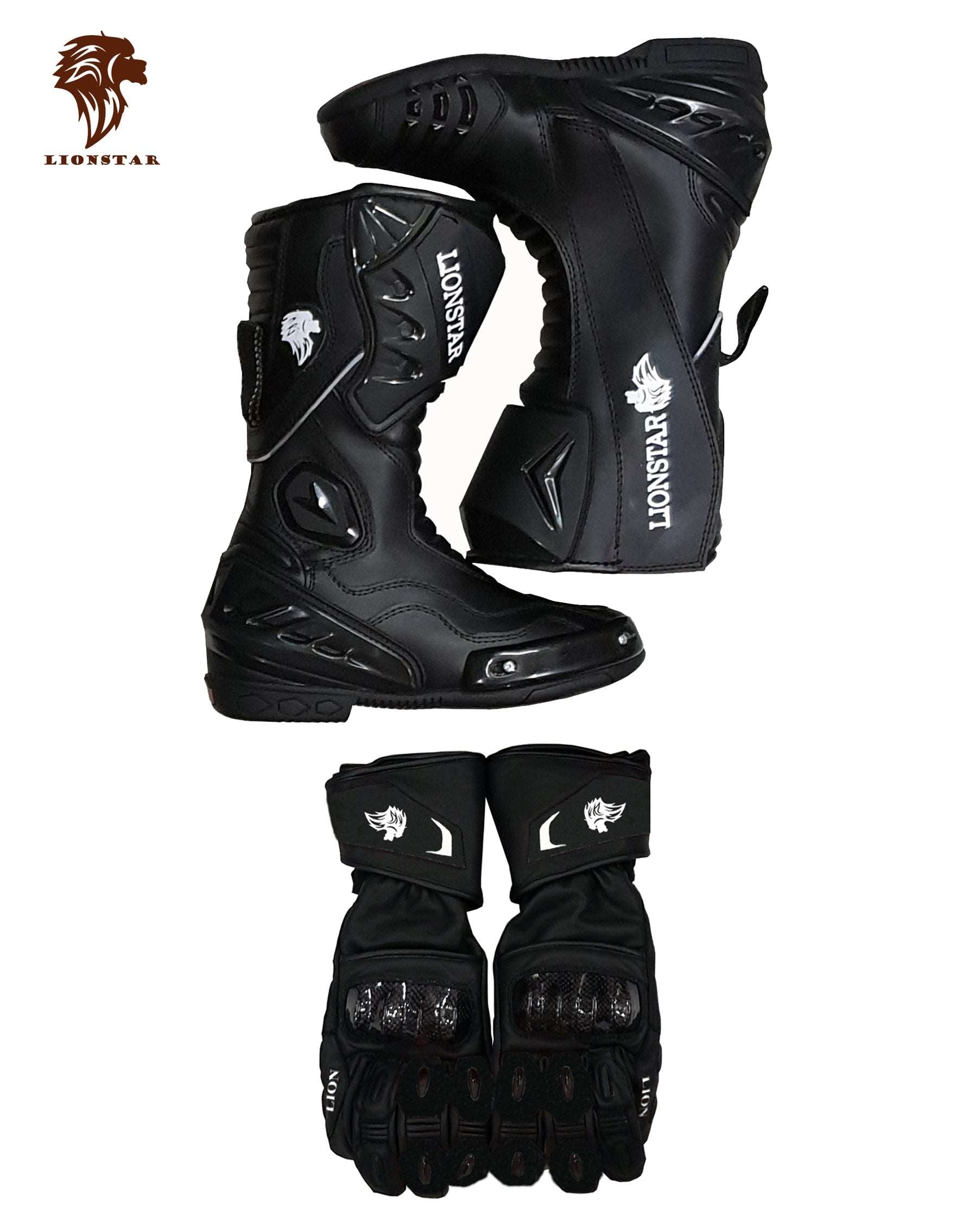 Kids & Adults Cowhide Racing Boots & Gloves Set w/ CE Armor (10 Colors)
