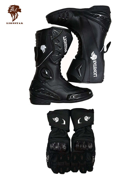 Kids & Adults Cowhide Racing Boots & Gloves Set w/ CE Armor (10 Colors)