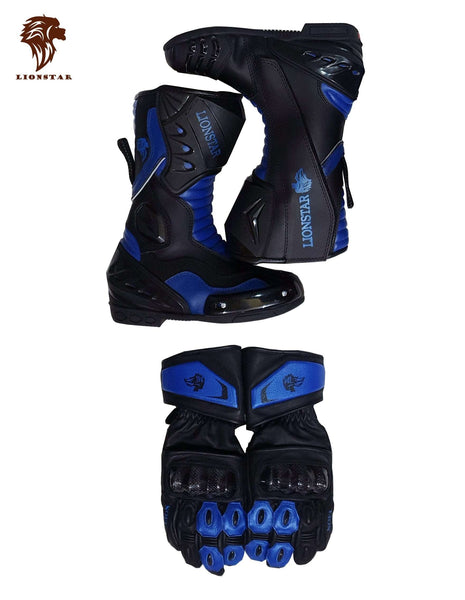 Kids & Adults Cowhide Racing Boots & Gloves Set w/ CE Armor (10 Colors)