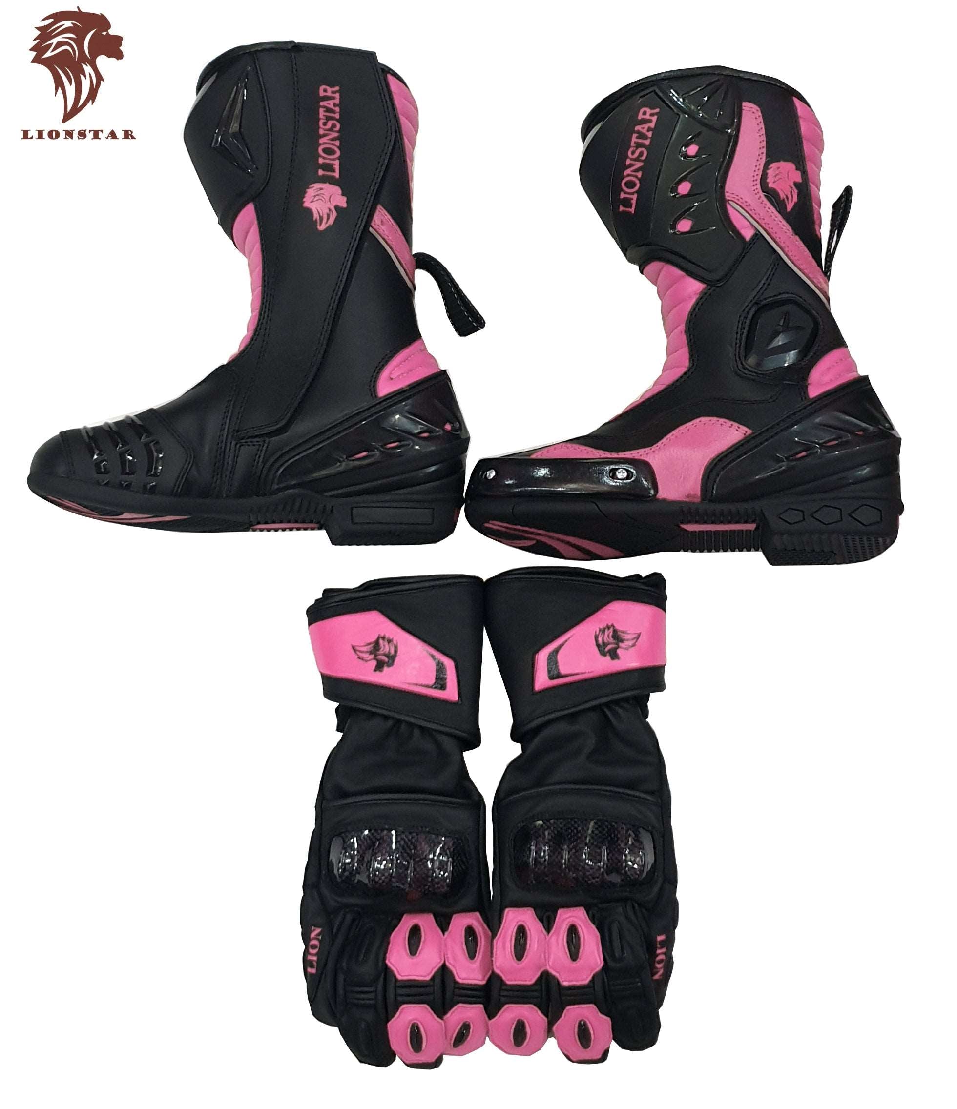 Kids & Adults Cowhide Racing Boots & Gloves Set w/ CE Armor (10 Colors)