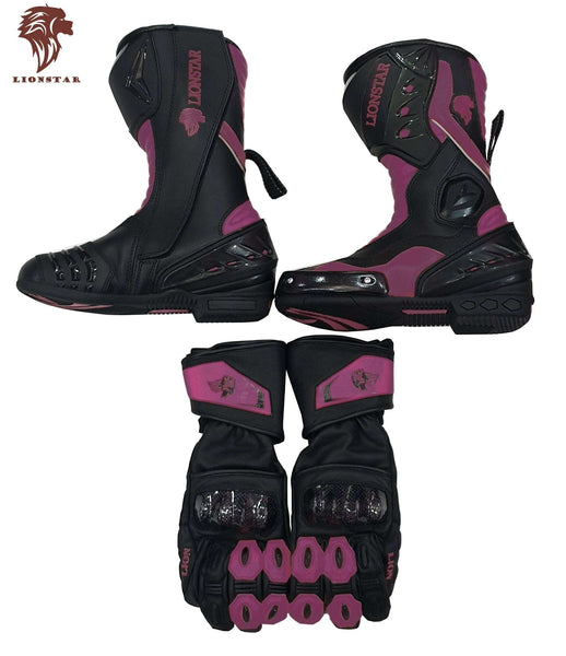 Kids & Adults Cowhide Racing Boots & Gloves Set w/ CE Armor (10 Colors)