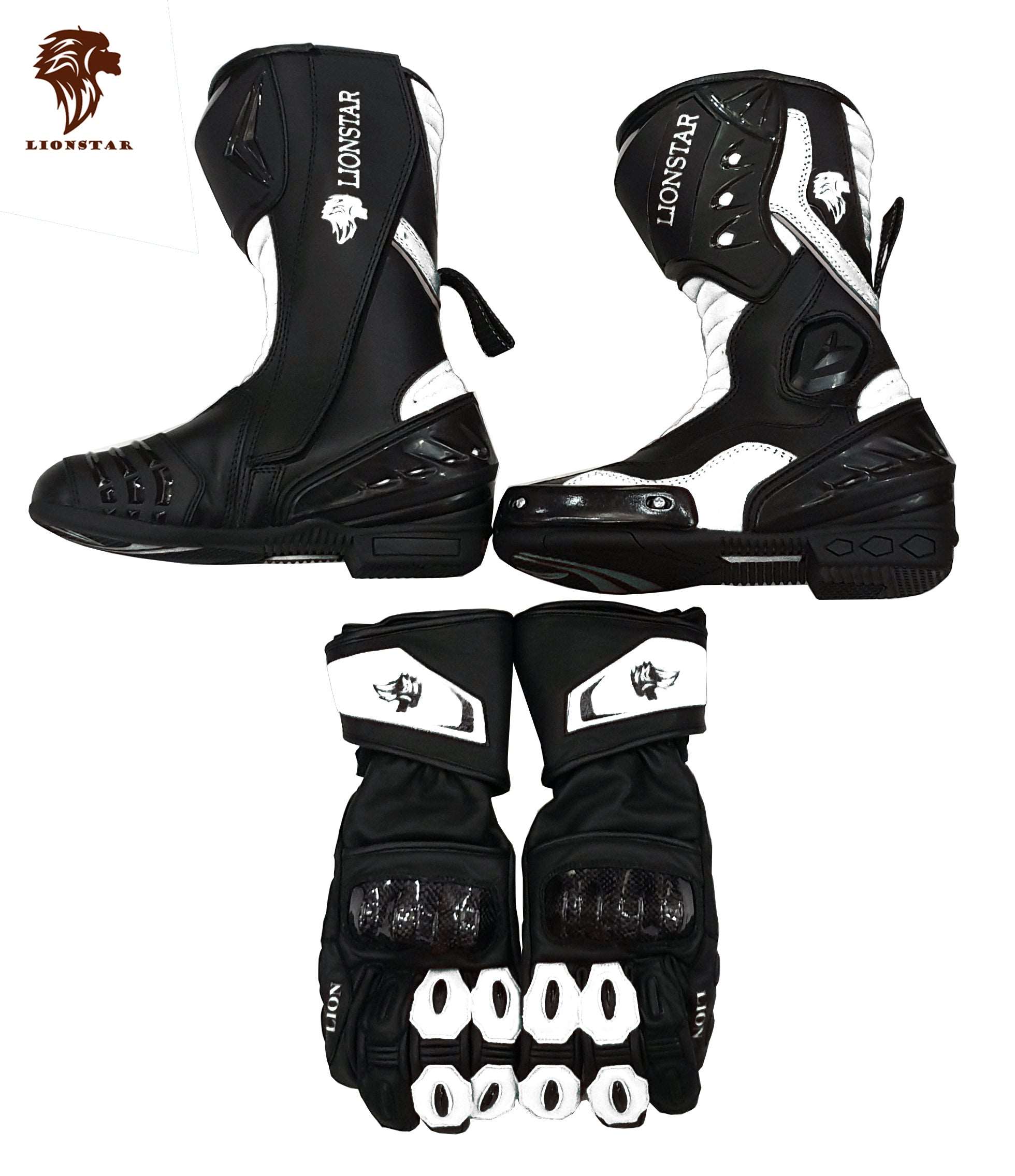 Kids & Adults Cowhide Racing Boots & Gloves Set w/ CE Armor (10 Colors)