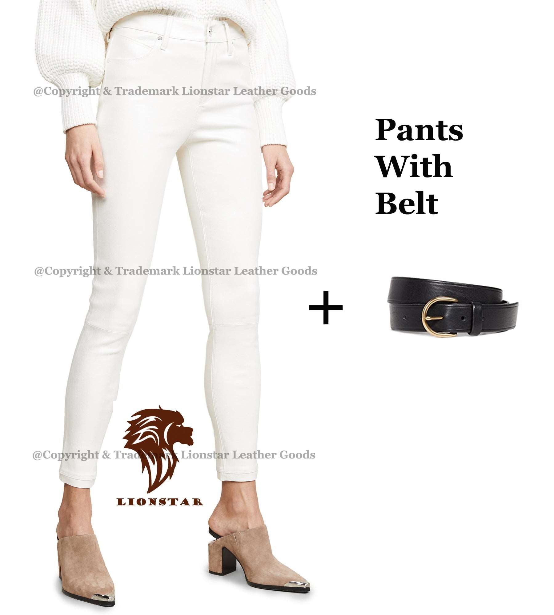 Lionstar Women's Snow White Sheepskin Leather Pants (Slim Fit)