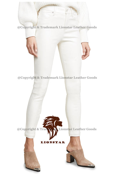 Lionstar Women's Snow White Sheepskin Leather Pants (Slim Fit)