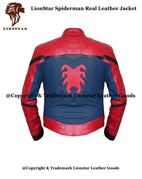 Men's Spider-Man Red & Blue Sheepskin Leather Biker Jacket