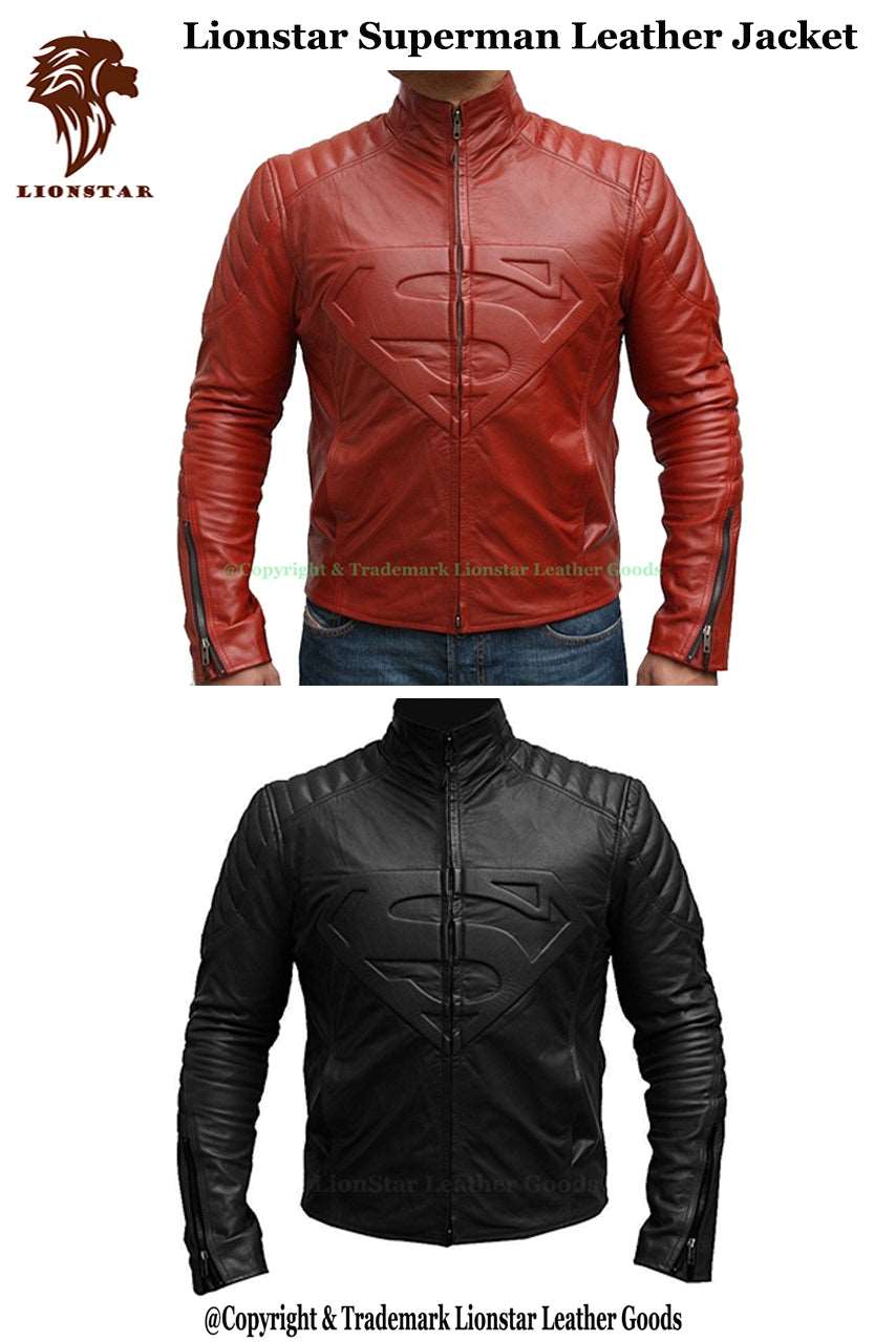 Men's Superman "S" Logo Sheepskin Biker Jacket (Red & Black Options)