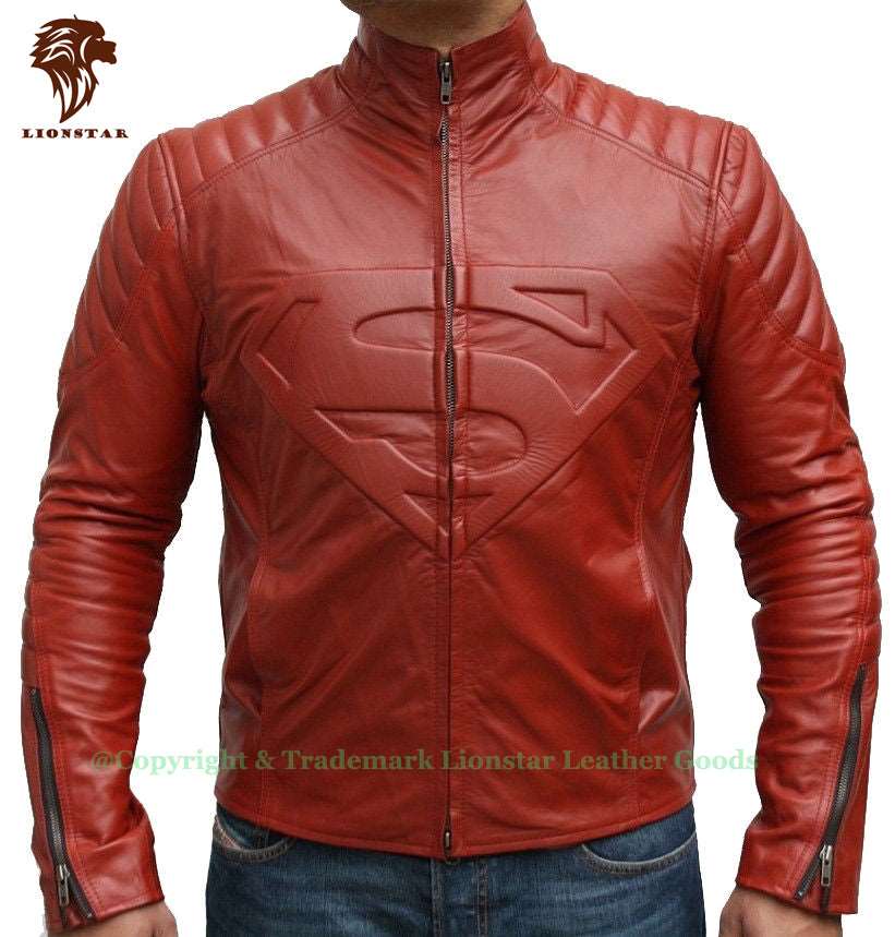 Men's Superman "S" Logo Sheepskin Biker Jacket (Red & Black Options)