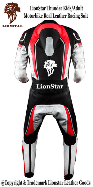 Lionstar Thunder Moto Suit | Black & White Kids & Adult Racing Leathers