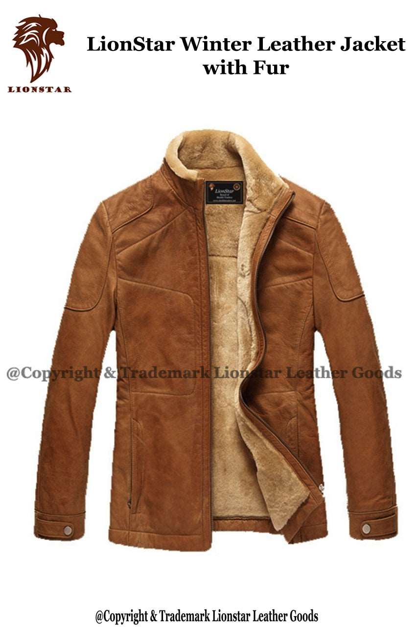 Lionstar Men's Cowhide Leather Aviator Bomber Jacket (Fur Lined)