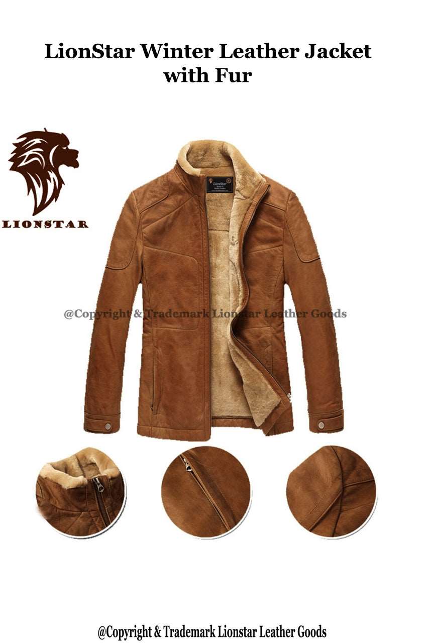 Lionstar Men's Cowhide Leather Aviator Bomber Jacket (Fur Lined)