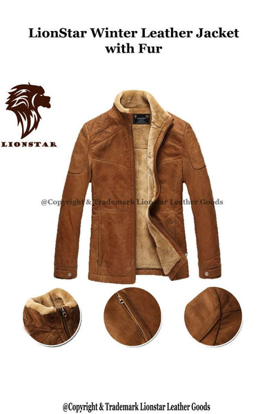 Lionstar Men's Cowhide Leather Aviator Bomber Jacket (Fur Lined)