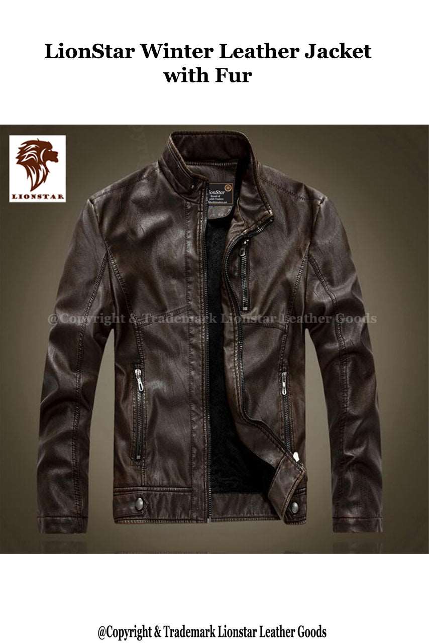 LionStar Hero real leather men's warm winter jacket with fur