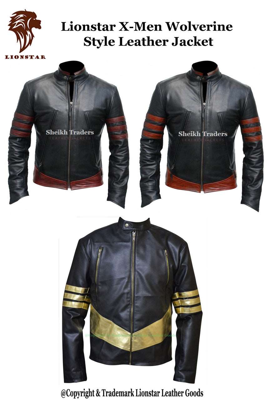 Men's Wolverine X-Men Sheepskin Leather Biker Jacket (3 Stripe Colors)