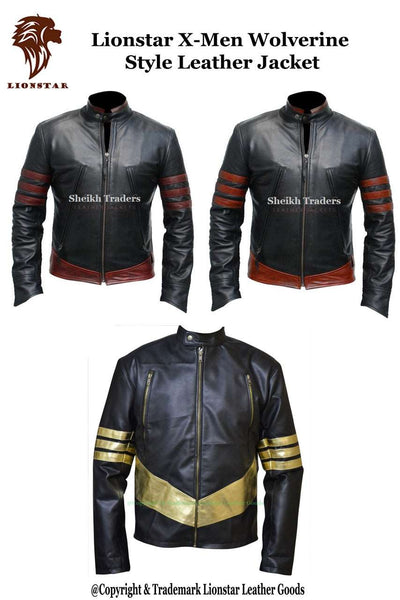 Men's Wolverine X-Men Sheepskin Leather Biker Jacket (3 Stripe Colors)