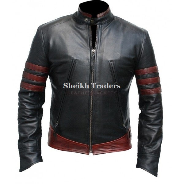 Men's Wolverine X-Men Sheepskin Leather Biker Jacket (3 Stripe Colors)